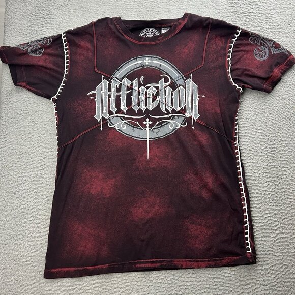 Affliction Grunge Shirt Live Fast Goth Skater Red Stitching Size XL Y2K - Picture 1 of 6